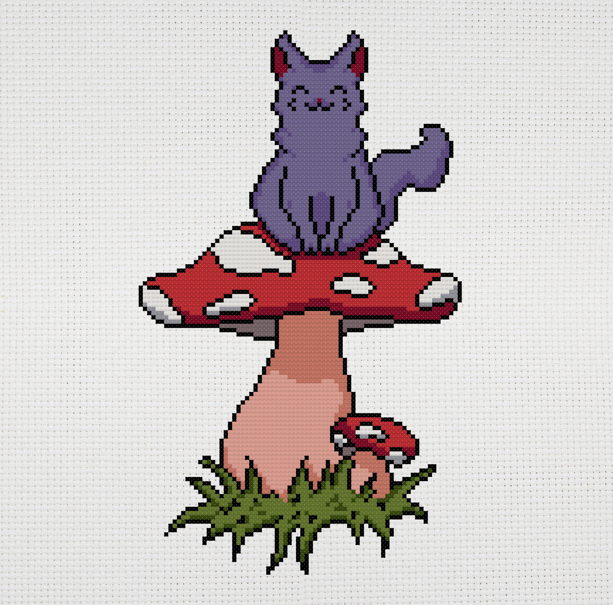Fly agaric and cat cross stitch pattern PDF