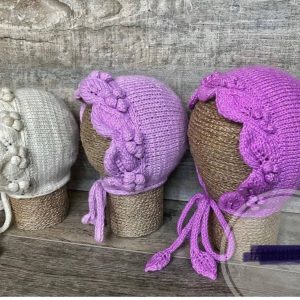 Knit Baby Bonnet , Baby Pixie Hat, Baby Bonnet lace