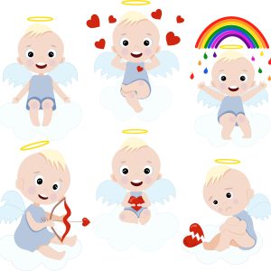 Set of cute cartoon angel boys. Element for print, postcard and poster isolate on white background. Vector illustration