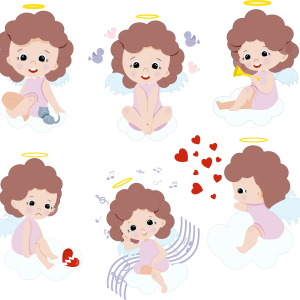 Set of cute cartoon angel girl. Element for print, postcard and poster isolate on white background. Vector illustration