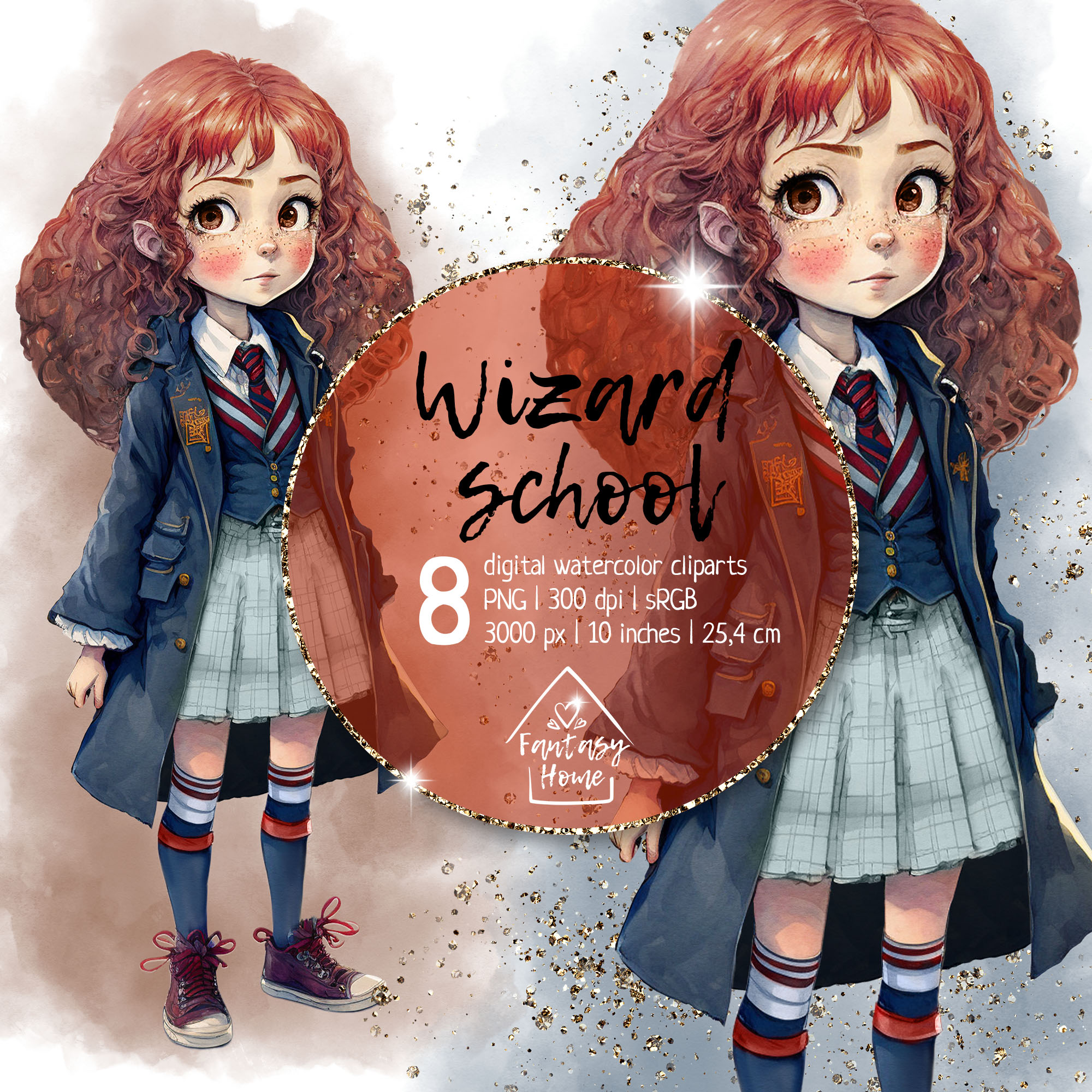 Wizard school young wizard magician apprentice cliparts set