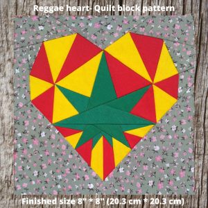 Reggae heart Quilt block pattern Paper Piecing