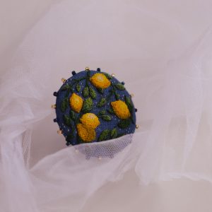 Handmade embroidered brooch Lemon gift idea for Christmas modern jewelry