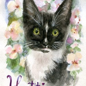 black kitten with flowers