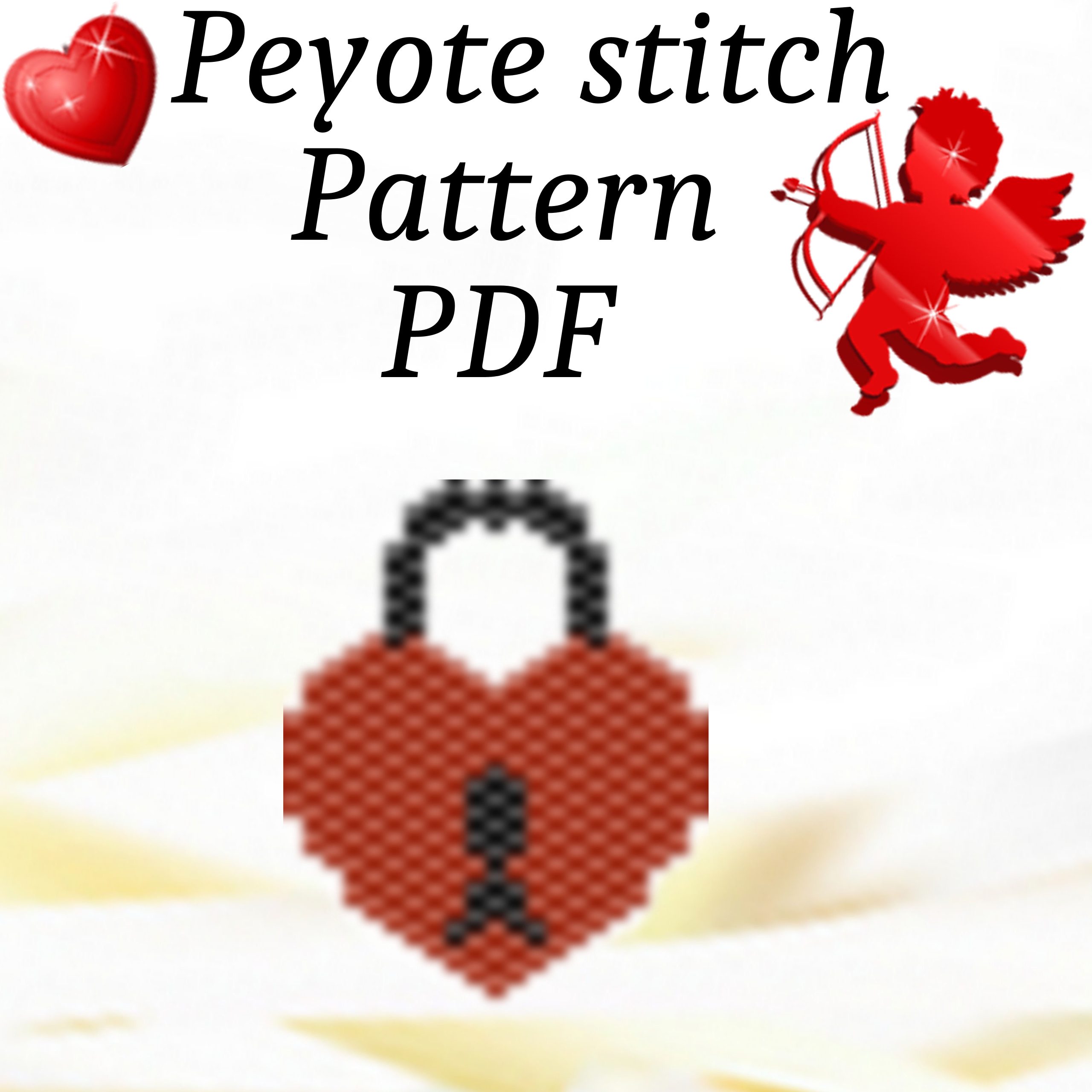 Peyote stitch pattern Heart Lock pendant Valentine’s Day PDF