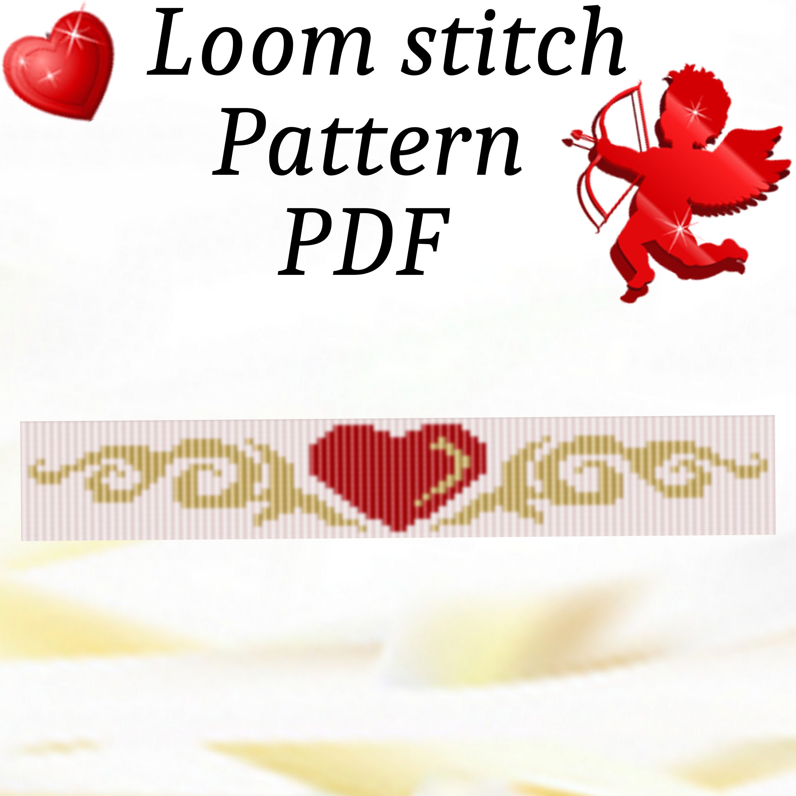 Loom stitch pattern Bead bracelet Red heart Valentine’s day PDF file