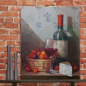 Handmade Marketplace 672 Oil painting still life vine and cheese