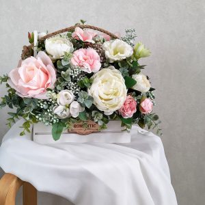 Handmade Marketplace 667 Artificial flower basket with roses and peonies