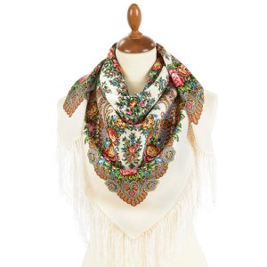 1960-1 Original Pavlovo Posad Russian Shawl 100% Wool scarf 89×89 cm