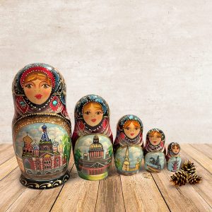 Russian Wooden Matryoshka Saint Petersburg.Nesting Doll 5 pes.