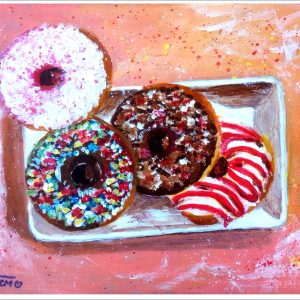 Donuts Painting Breakfast Food Original Art Painting 8 by 10"
