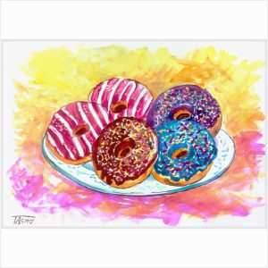 Donuts Painting Breakfast Sweets Watercolor Painting 8 * 12"