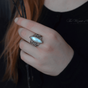 Large silver moonstone ring Fine medieval fantasy gift for girl