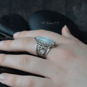 Large silver moonstone ring Fine medieval fantasy gift for girl