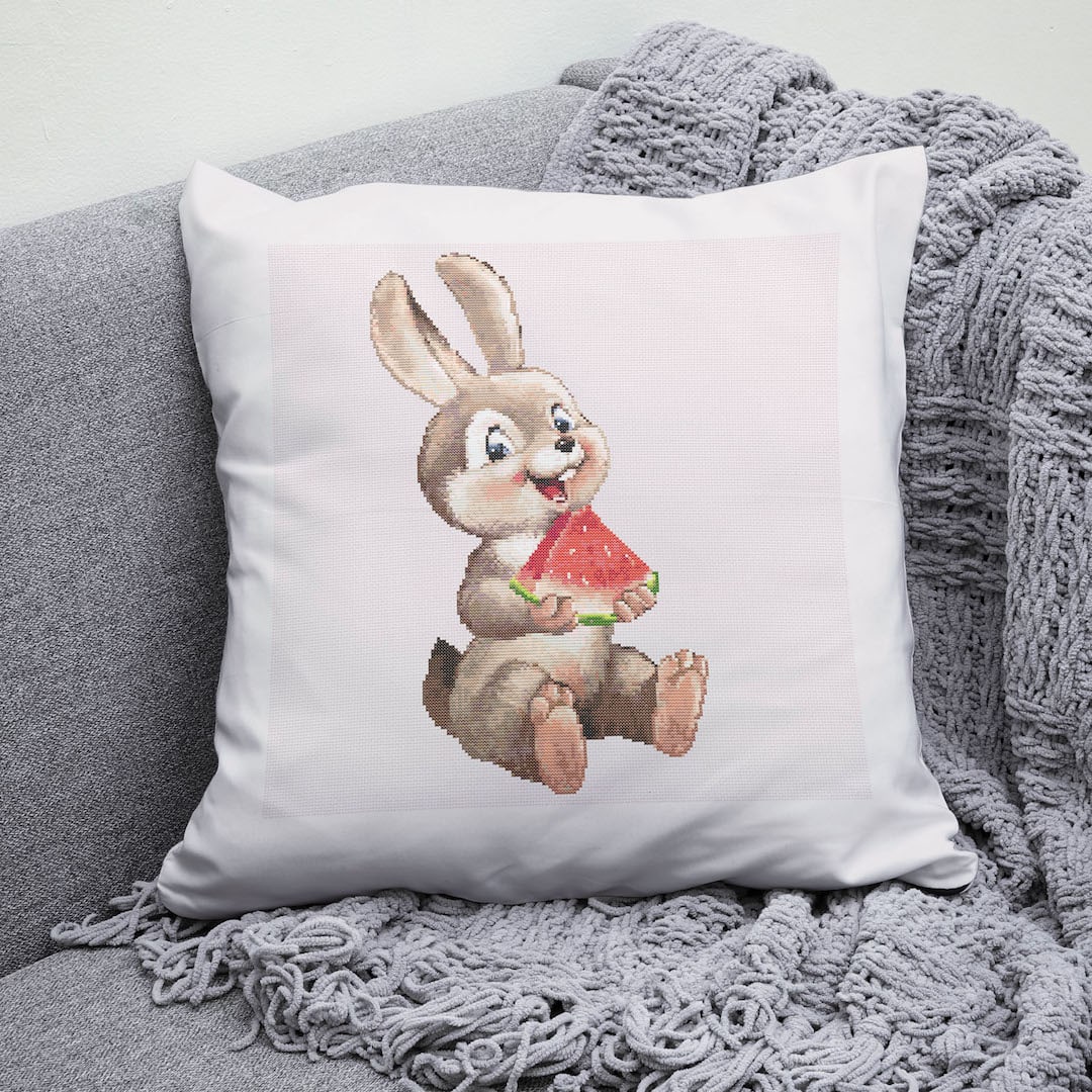 Funny Bunny with watermelon cross stitch pattern created by Creative cross stitch shop