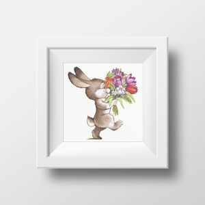 Funny Bunny with spring flowers cross stitch pattern