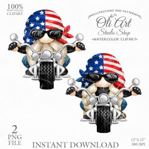 Biker Gnome Clip Art. Motorcycle Gnome.