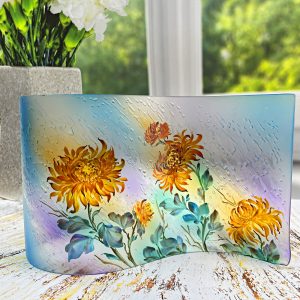 Handmade Marketplace 664 Glass Wave Glass Screen Painting Flowers