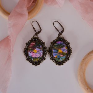 Brass earrings handmade embroidery gift idea