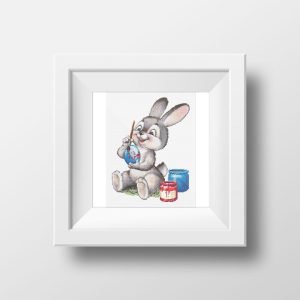 Easter Funny Bunny painting egg cross stitch pattern