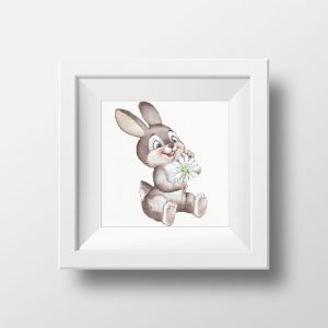 Funny Bunny guessing on a chamomile cross stitch pattern