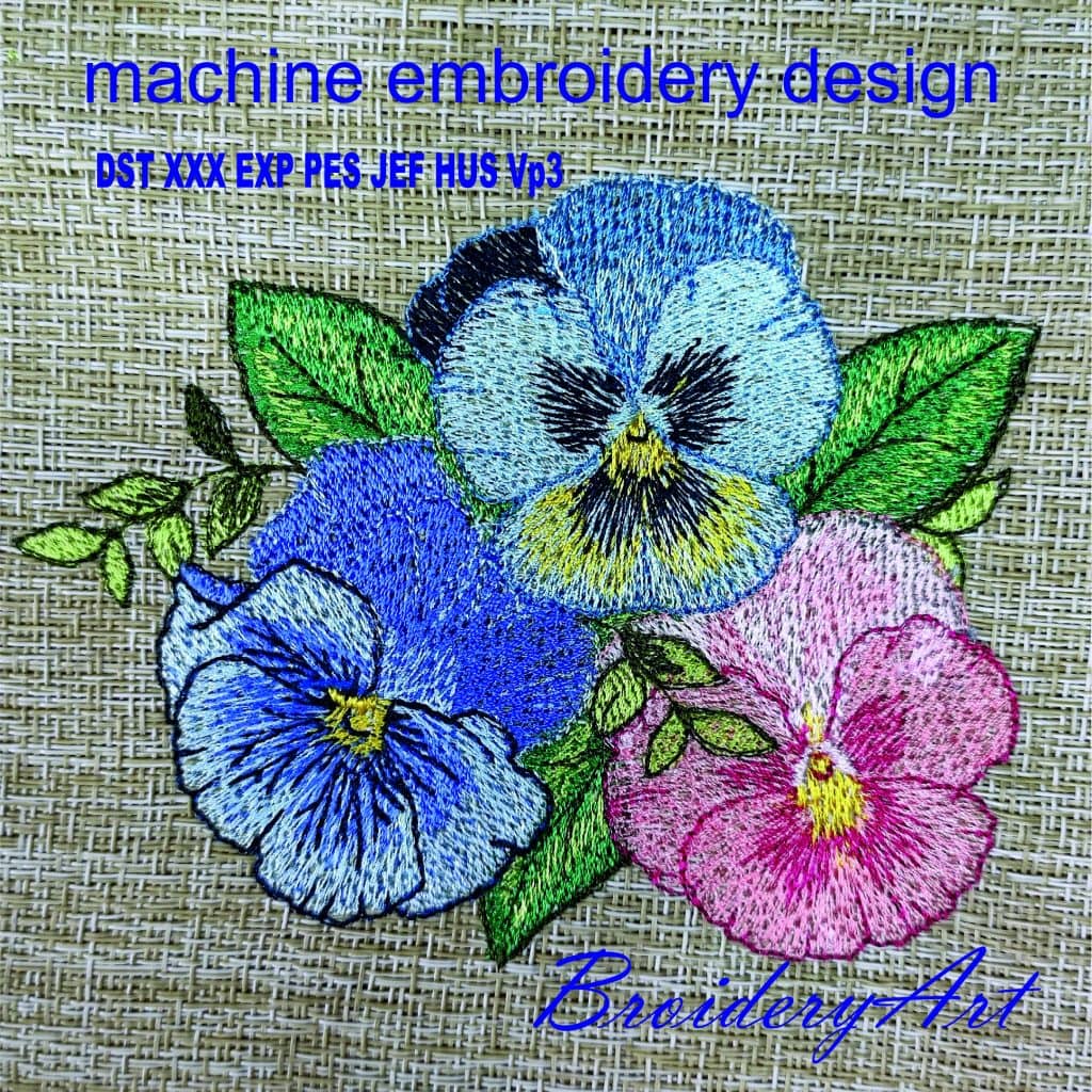 Viola tricolor machine embroidery design - Crealandia