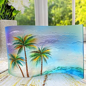 Painting Palm Tree Glass Wave Art Stained Glass Hand Painted Glass
