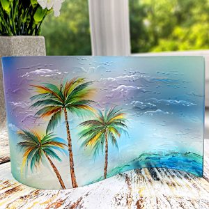 Handmade Marketplace 664 Painting Palm Tree Glass Wave Art Stained Glass Hand Painted Glass