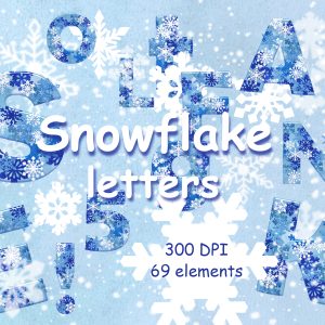 Snowflakes alphabet. Set of winter letters.