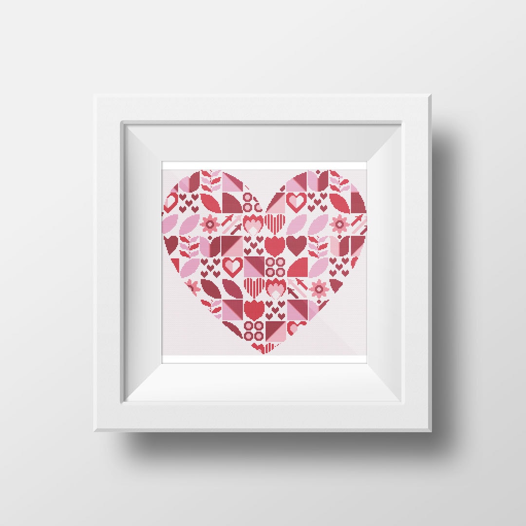 Boho modern style Saint Valentine Heart cross stitch pattern