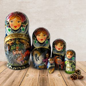Russian Wooden Matryoshka Tales Pushkin’s.Nesting Doll 5 pes.