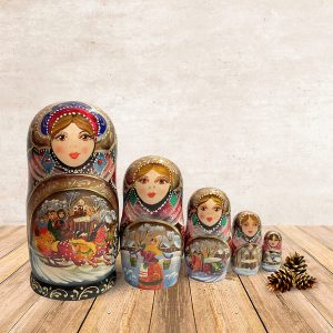 Wooden Doll Matryoshka Russian Troika of Horses.Nesting Doll 5 pes.