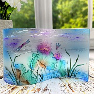 Handmade Marketplace 663 Glass Wave Art Stained Glass Flower Painted Glass Panel