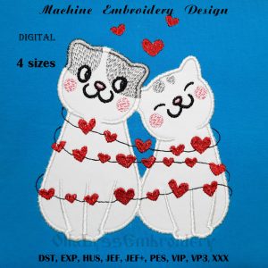 Handmade Marketplace 473 Cats in love applique machine embroidery design