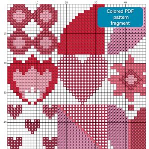 Saint Valentine Heart inside Boho style red pink colors abstract modern style cross stitch digital printable pattern for home decor and gift
