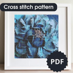 Handmade Marketplace 518 Blue peony flower, cross stitch pattern