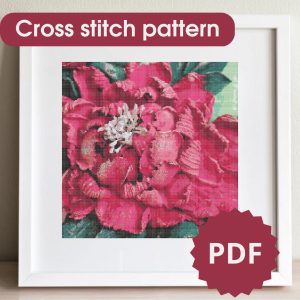 Handmade Marketplace 516 Peony flower, cross stitch pattern