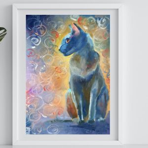 Black cat oil painting 12*16" portrait of oriental cat