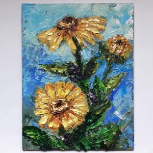 Handmade Marketplace 481 Daisy Painting Original Art 8 by 6 Small Impasto Painting