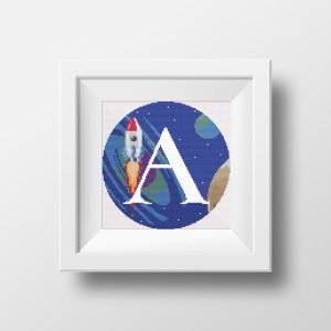Handmade Marketplace 459 Galaxy Monogram letter A cross stitch digital pattern created for Creative cross stitch shop
