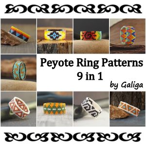 Handmade Marketplace 562 Peyote Ring Patterns for beading Set of 9 beaded rings