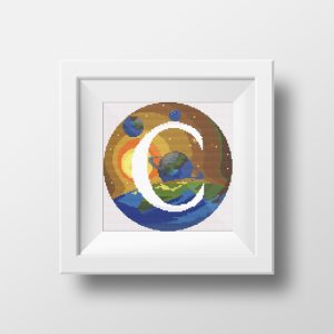 Galaxy Monogram letter C cross stitch digital pattern created for Creative cross stitch shop