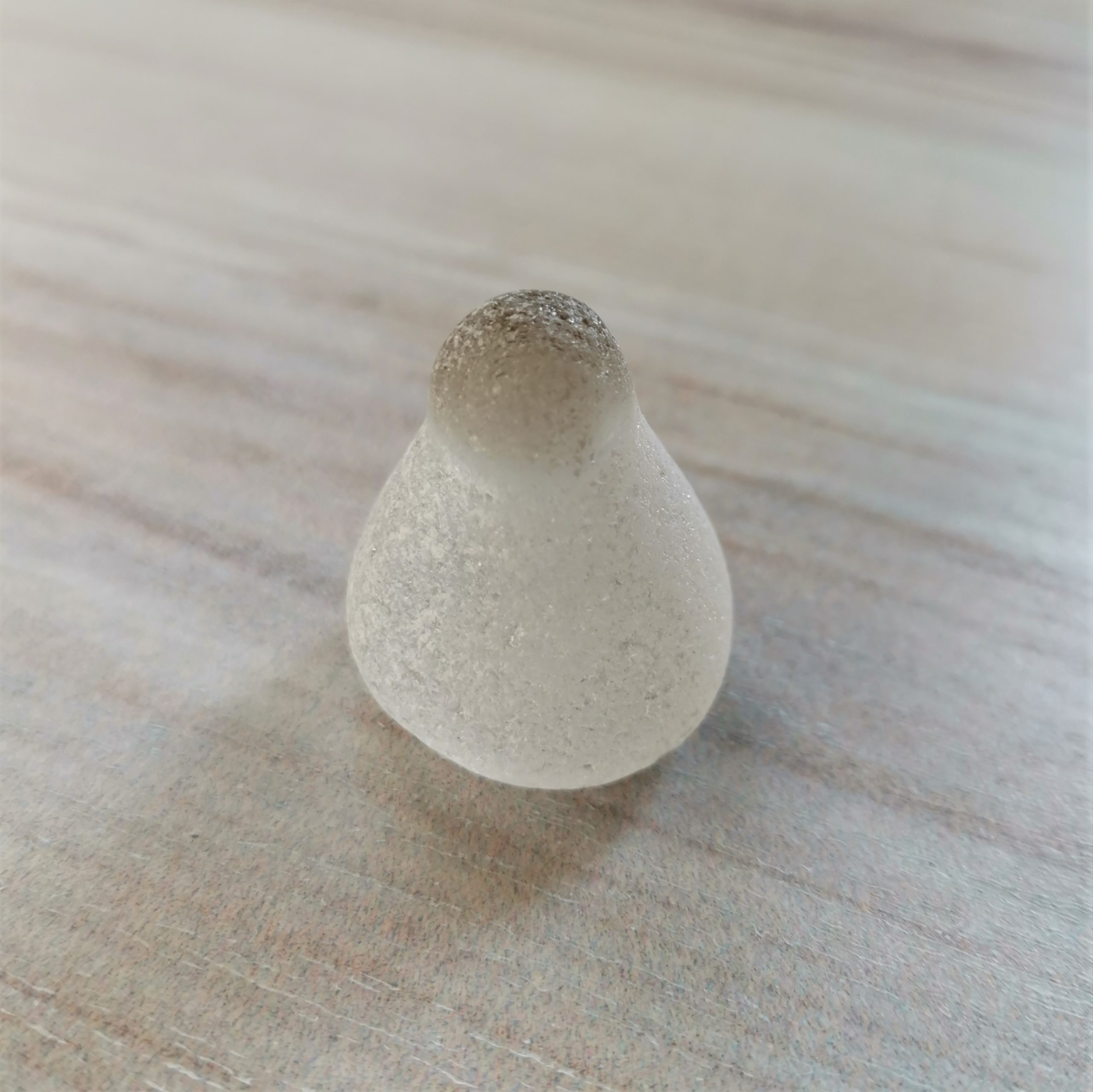 White genuine sea glass cone with gray tip WT27