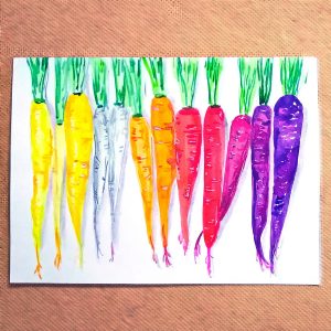 Rainbow Carrots Watercolor Original Art Small Painting