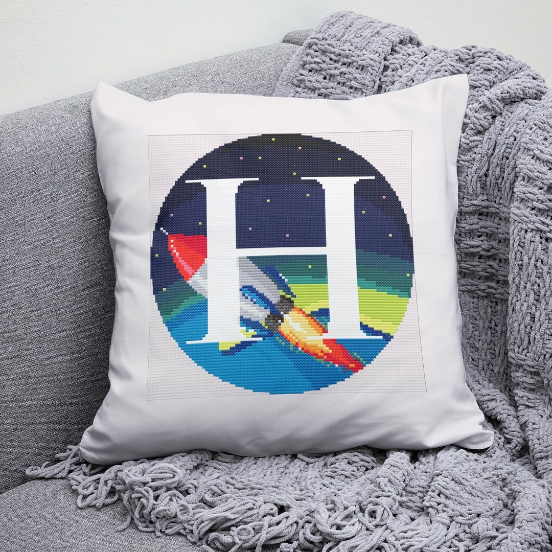 Galaxy Monogram letter H cross stitch digital pattern created for Creative cross stitch shop