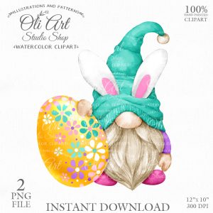 Easter Gnomes Clip Art. Bunny Ears Clip Art. Cute.