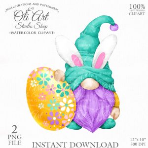 Easter Gnomes Clip Art. Bunny Ears Clip Art. Cute.