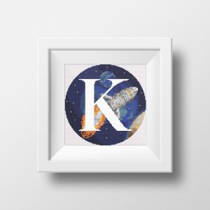 Galaxy Monogram letter K cross stitch digital pattern created for Creative cross stitch shop