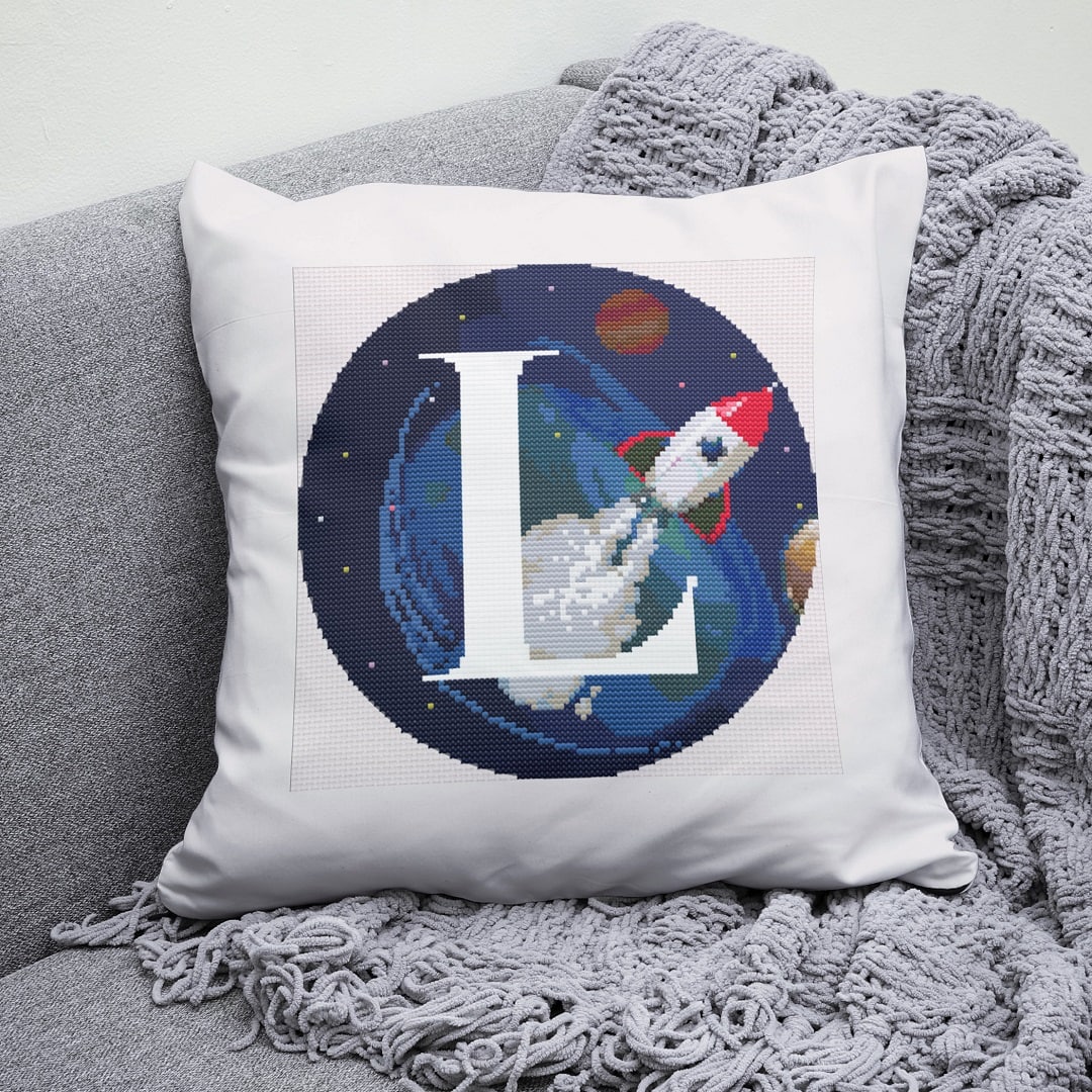 Galaxy Monogram letter L cross stitch digital pattern created for Creative cross stitch shop
