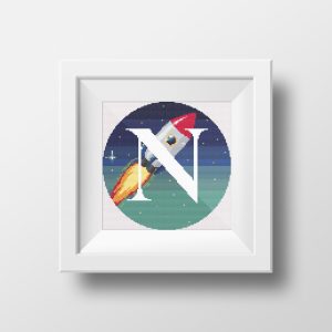 Handmade Marketplace 518 Galaxy Monogram letter N cross stitch digital pattern created for Creative cross stitch shop